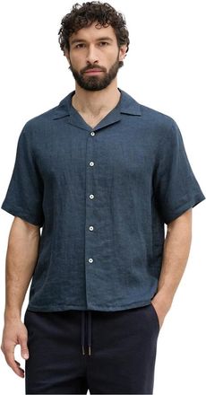 Benetton Linnen Korte Mouw Shirt - Heren - Overhemden - Blauw - Maat: XL Linnen