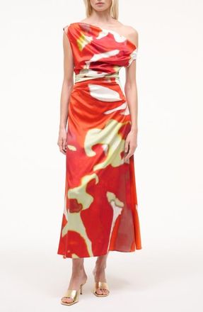 Staud Phare Abstract Print One-Shoulder Stretch Silk Dress in Red Zone at Nordstrom, Size 00