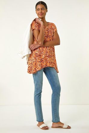 Roman Abstract Print Hanky Hem Tunic Top