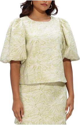 Notre-V Overhemden, Dames, Groen, M, Linnen, Hennie Brocade Top