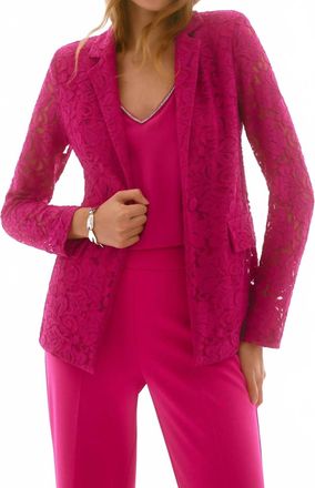 Joseph Ribkoff Signature Stretched Lace Fitted Blazer In Geranium