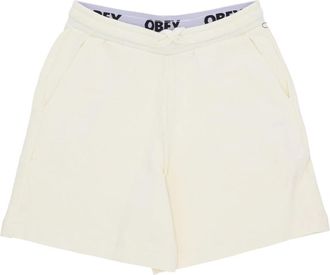 Obey Korte Trainingsbroek Lichtgewicht Katoenen Shorts - Dames - Bermuda - Beige - M - Katoen - Korte Broeken