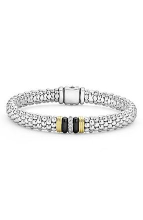Lagos Single Pavé Diamond Station Caviar Bracelet in Silver at Nordstrom, Size 7.5