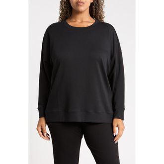 Eileen Fisher Long Crewneck Sweatshirt in Black at Nordstrom, Size 1X
