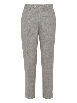 Brunello Cucinelli pleated-front check-pattern trousers - Neutrals