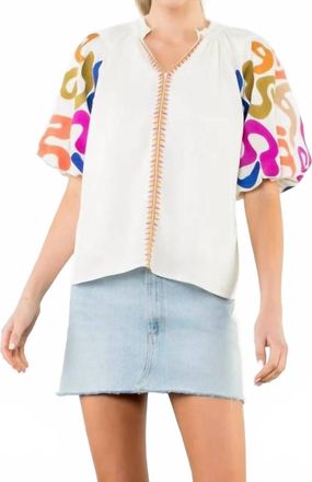 THML Clothing Embroidered Puff Sleeve Top In Cream
