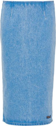 Marni logo-patch denim pencil skirt - women - Cotton - 42 - Blue