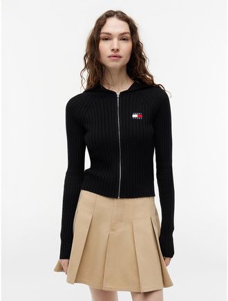 Tommy Hilfiger Womens Tommy Jeans Slim Fit Hooded Zip Cardigan - Black - XL