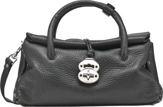 Zanellato Veelzijdige leren tas met rolsluiting - Dames - Handtassen - Zwart - ONE Size - Leer - Tassen