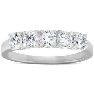 Pompeii3 1 Ct Diamond Five Stone Tellis Wedding Ring 14k White Gold