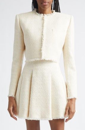 Balmain Crop Tweed Spencer Jacket in 0Fa White at Nordstrom, Size 12 Us