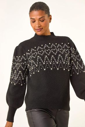 Roman Jacquard Faux Pearl Knit Jumper
