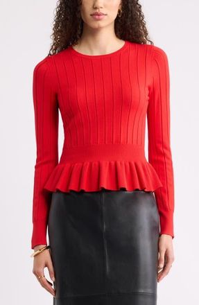Nordstrom Ruffled Peplum Sweater in Red Goji at Nordstrom, Size Xx-Small