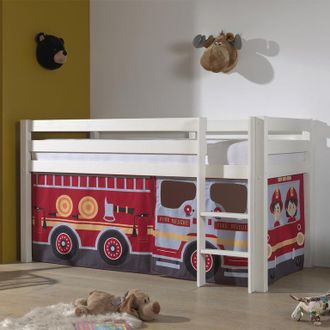 M&S Collection Cama De Media Altura 90x200 Con Somier Y Funda Bombero Vipack Pino Blanco