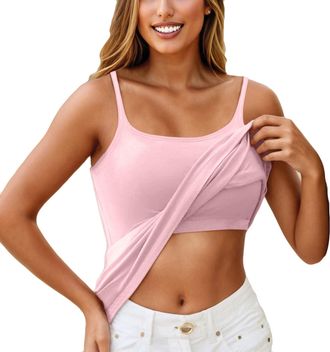 Generic Womens Vests,Vest Tops with Built in Bra for Women UK,Tank Top for Women Cotton Padded Bra Scoop Neck Strap Basic Layer Bodysuit Sleeveless Summer Top