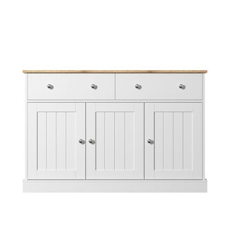 STILVORA Aparador Con 3 Puertas Y 2 Cajones, Sistema Push-to-open, Textura En Relieve, En Tablero De Part&iacute;culas, Blanco, 120&times;36&times;80,5 Cm