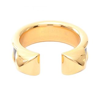 Herm&egrave;s Gold Black Leather Band Ring (Pre-Owned)