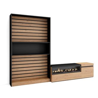Skraut Home Skraut Home - Muebles De Sal&oacute;n Para Tv, Conjunto De Muebles Comedor, 260x186x35cm, Para Tv Hasta 65, Chimenea El&eacute;ctrica, Estilo Moderno, Roble Y Negro