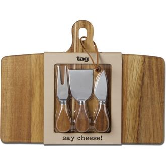 Tag Long Acacia Wood Cheese Board Set with Stainless Steel Utensils in Beige at Nordstrom