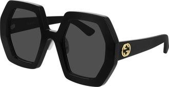 Gucci 55mm Hoekige Zonnebril - Dames - Accessoires - Zwart - Maat: 55 MM Nylon