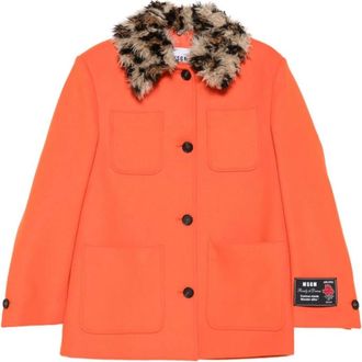 Msgm Wollen jas met harige animalier kraag - Dames - Winterjassen - Oranje - M - Wol - Jassen