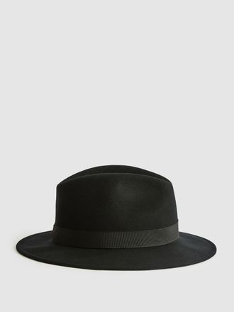 Reiss Black Wool Fedora Hat, S