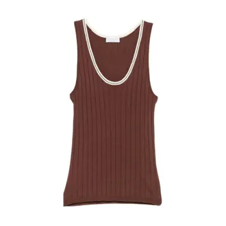 Brunello Cucinelli Brunello Cucinelli, Sleeveless Tops, female, Red, Size: M Wool/Cashmere Net Knit Top