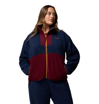 Columbia Womens Sequoia Grove Full Zip Fleece Jacket, Collegiate Navy/Rich Wine/Maple Sugar, M