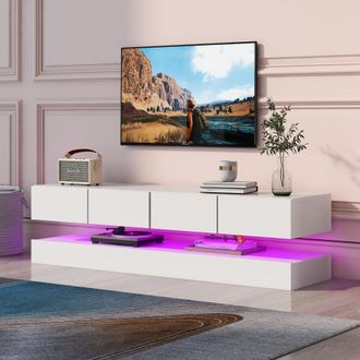 STILVORA Mueble Tv De Pared Con 4 Cajones Y 2 Espacios De Almacenaje, Led Con Control Por Aplicaci&oacute;n, Para Sal&oacute;n, Mdf, Blanco
