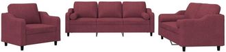 vidaXL Vidaxl - Juego de sofás con cojines 3 piezas tela rojo tinto