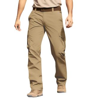 Generic Mens Cargo Trousers Stretch Combat Work Pant Multi Pockets Casual Joggers Bottoms for Outdoor Hiking Camping Walking, Khaki, XL