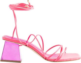 NCUB High Heel Sandals for Women in Pink Satin with Mirrored Heel