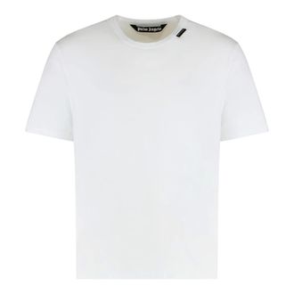 Palm Angels Tops, Heren, Wit, S, Katoen, T-shirt met ronde hals