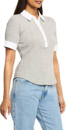 Cinq &agrave; Sept Jaden Rib Polo Top in Heather Grey/White at Nordstrom, Size X-Small