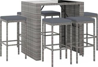 vidaXL Vidaxl - Mesa Y Taburetes Altos Jard&iacute;n Y Cojines 7 Pzas Rat&aacute;n Pe Gris