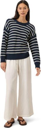 Pact Organic Cotton Shoreline Pullover Sweater in Seabreeze Stripe Navy Blue at Nordstrom, Size X-Small