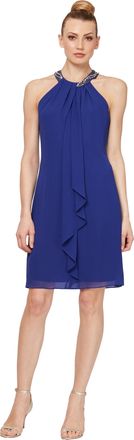 S.L. Fashions Womens Jewel Halter Neckline Cocktail, Wedding Guest, Perfect Party Dress (Petite and Regular Sizes) Special Occasion, Iris, 18