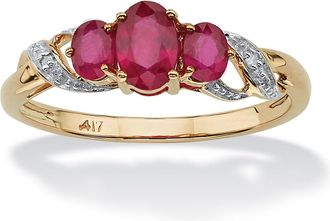 Palm Beach Jewelry 1 TCW Oval-Cut Ruby and Diamond Accent Three Stone Ring in 10k Gold