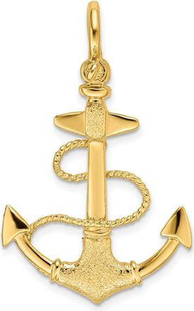 Diamond2Deal 14k Yellow Gold 3-D Textured Anchor with Rope and Shackle Bail Charm Pendant