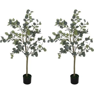 HOMCOM Pack De 2 Eucaliptos Artificiales 120 Cm Plantas Artificiales Decorativas Grande Con 230 Hojas Para Hogar Verde - Homcom