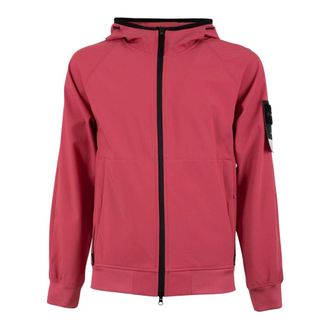 Stone Island Soft Shell-R Hooded Jacket - Heren - Vesten met rits - Roze - S - Polyester - Hoodies & sweatvesten
