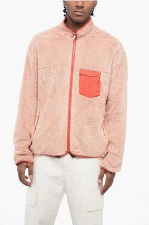 Jil Sander Mock Neck Teddy Cotton Sweatshirt with Contrasting Breast-po size 46