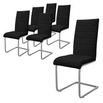 ML Design Ml-design Set 6x Sillas De Comedor Basculante Con Respaldo Alto Asiento Cantilever Negro De Polipiel Tapizado Con Patas De Metal Sill&oacute;n Dise&ntilde;o Ergon&oacute;m