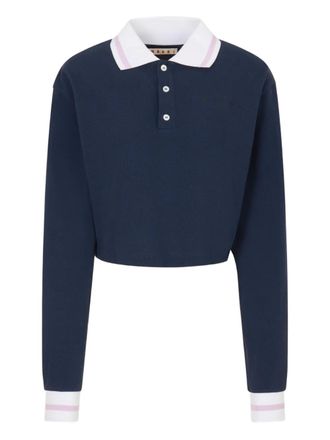 Marni long-sleeve striped-trim polo shirt - Blue
