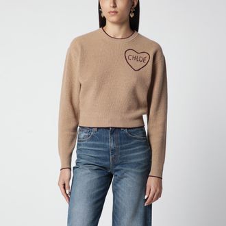 Chlo&eacute; Maglione con logo in lana e cashmere marrone chiaro
