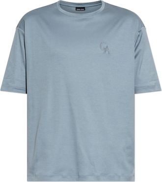 Giorgio Armani Embroidered Logo T-Shirt - Heren - T-shirts - Blauw - S - Katoen - Tops