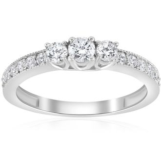 Pompeii3 1/2ct 3-Stone Round Diamond Ring 14K White Gold Size Selectable