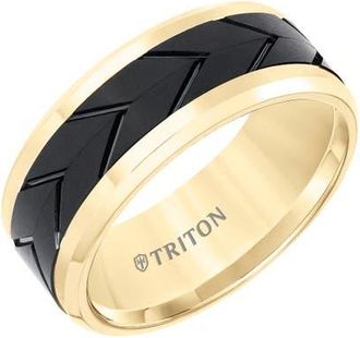 Triton 9MM Tungsten Carbide Ring with Black Tire Tread Center and Bevel Edge at Nordstrom, Size 12.5