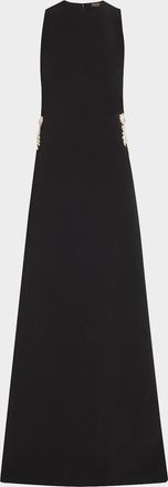 Reem Acra Embellished Heavy Crepe Cady Sleeveless Maxi Dress