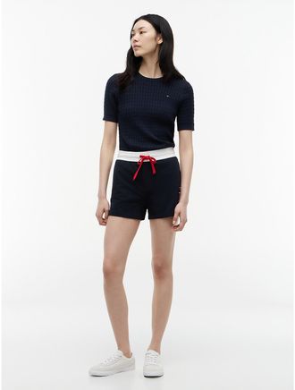 Tommy Hilfiger Womens Stars & Stripes Monogram Sweatshort - Navy - XXL